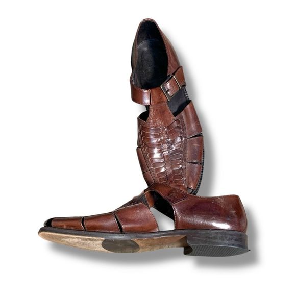 Tommy Bahama Italian Leather Roman Fisherman Sandals Brown Size 12 Woven Summer - Picture 2 of 13